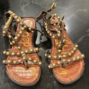 Brown and Gold Studded Women's Sandals